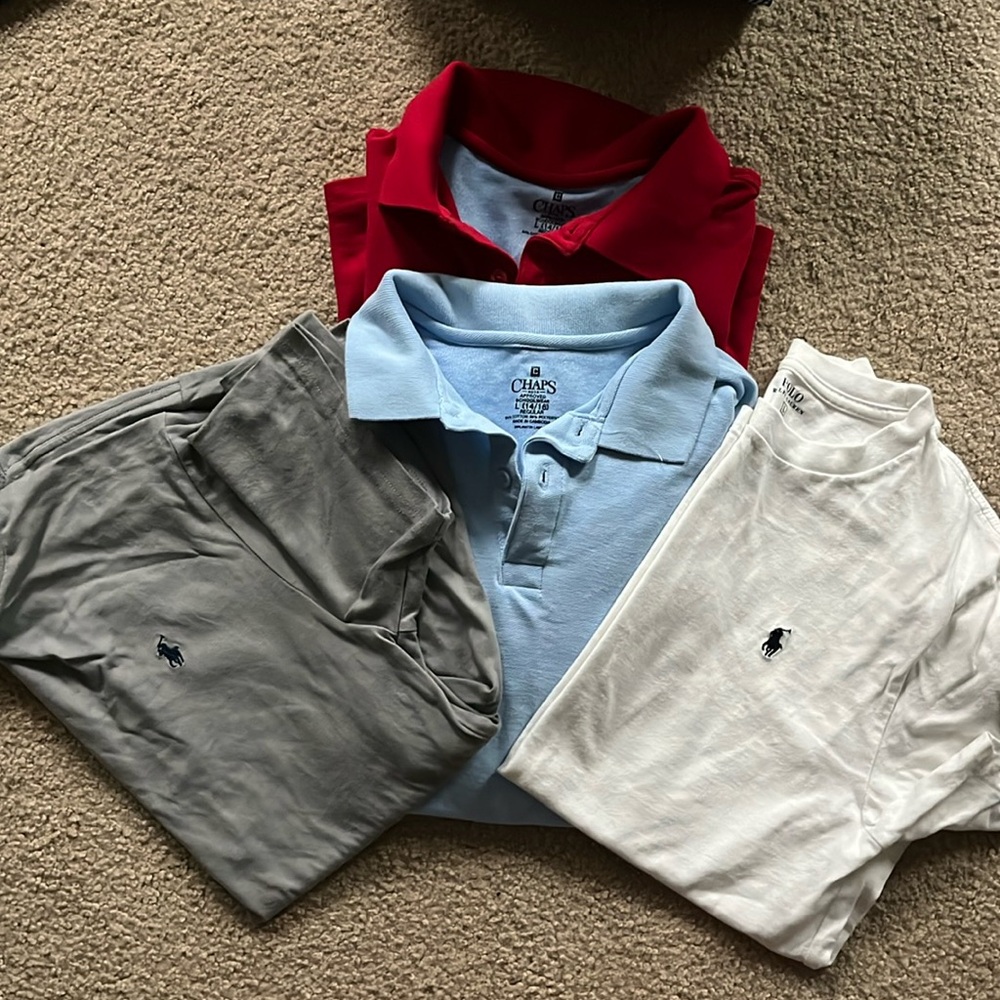 Two polo and two t-shirts. Boys size large.  Chaps and Polo